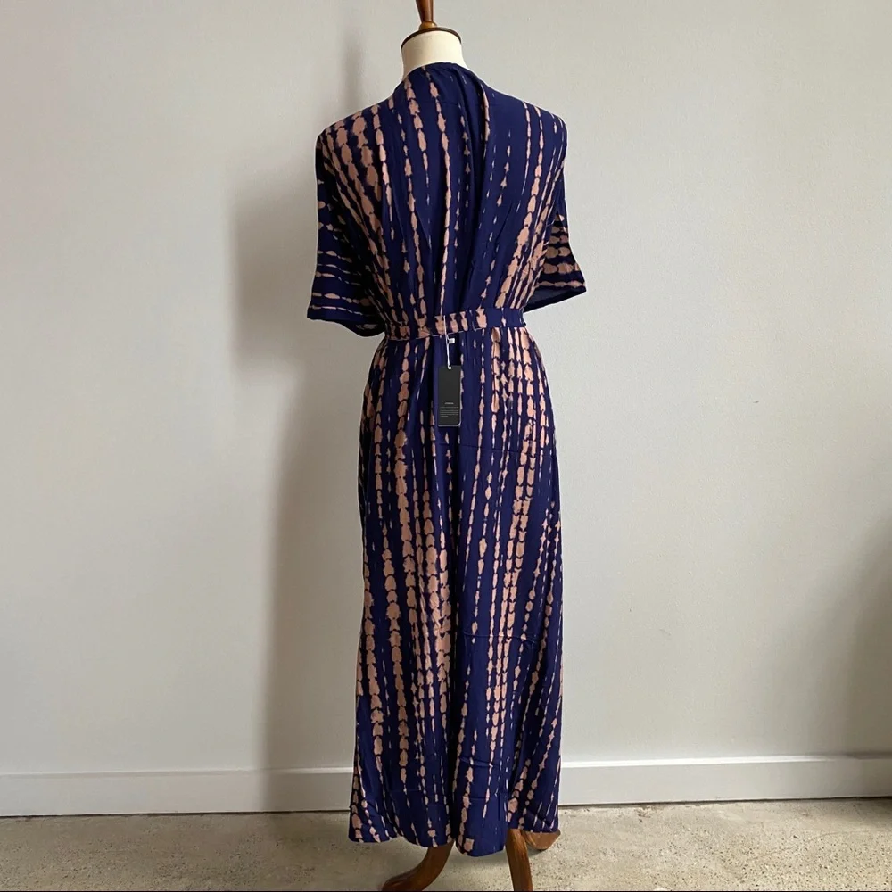 Blue & Peach Long Wrap Dress Kimono - Picture 6 of 11